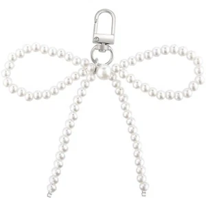 Pearl Bow Keychain Cute Aesthetic Keychain Y2k Pearl Bowknot Keyring Decorati... - Picture 1 of 7