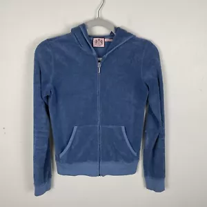 Juicy Couture Y2K Track Jacket Blue Terry Cloth Full Zip Hooded S Rhinestone - Picture 1 of 5