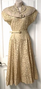 Vintage 1950's Rosemont Lace Embellished Ivory Dress - Picture 1 of 8