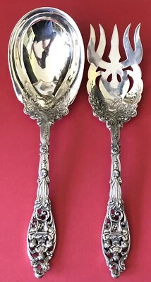 VINTAGE DOMINICK & HAFF STERLING SILVER LABORS OF CUPID SALAD SET 10" 365g - Image 1 of 4