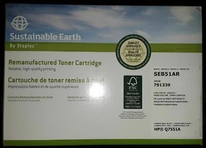 STAPLES SUSTAINABLE EARTH BLACK TONER CARTRIDGE SEB51AR HP Q7551A SKU 791339 - Picture 1 of 4