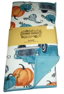 Fall Dish Drying Mat ~ 14" x 21" ~ TRUCKS AND PUMPKINS DRYING MAT - Picture 1 of 1