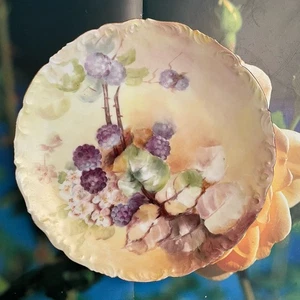 Antique T&V Limoges France Hand Painted Wild Berries Gold Trim Embossed Plate 9” - Picture 1 of 14