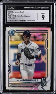 2021 BOWMAN DRAFT CHROME REFRACTOR #BDC-145 JULIO RODRIGUEZ CGC 9 - Picture 1 of 2