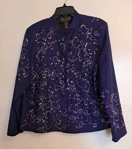Vintage Jacket Embroidered Sequins Purple Plus Sz 2X  Alex Kim Glass Buttons  - Picture 1 of 13