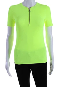 Helmut Lang Women's Ribbed Short Sleeve Zip Front Top Green Size XS - Picture 1 of 6