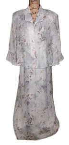 R&M Richards - Pretty Blue Floral Crinkle Chiffon Lined Dress w/Jacket - Size 16 - Picture 1 of 8