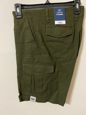 George Men's Cargo Shorts At The Knee Sz 42 Olive Military Green 10" Inseam NWT - Image 1 of 3