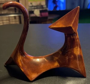 Figura de gato cubista moderna de mediados de siglo RARA de cerámica marrón atómica - Imagen 1 de 14