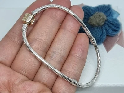 NEW BOXED Genuine PANDORA 14K Solid Gold Clasp Silver Chain Bracelet 19cm 💕G585 - Image 1 of 4
