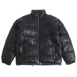 A Bathing Ape Leather Down Jacket Sheepskin Wzip Black Size M Used - Picture 1 of 9