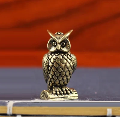 Brass Standing Owl Figurine Small Animal Statue Table Office Home Decoration Toy