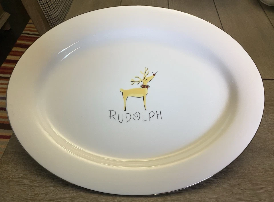 Plato de Navidad ovalado Pottery Barn Rudolph Reindeer 17” - Como nuevo Foto 1 de 4