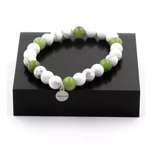 Armband Perlen Howlith + Jade 8 Mm. Made IN Frankreich - Bild 1 von 7