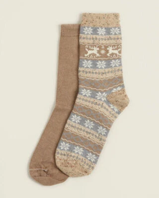 HUE Womens Chinos Fairisle & Bamboo Stretch Acrylic Blend Boot Socks O/S  2 Pair - Image 1 of 2