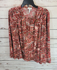 Jessica Simpson Leslie Brown Floral V-Neck Bell Sleeves Boho Top Women's Size XL