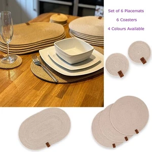 Set of 6 Placemats or 6 Coasters Place Table Mats Woven Hand Made Knit - Picture 1 of 41