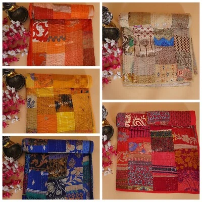 Bohemian Bedspread Coverlet Silk Patchwork Vintage Quilt Handmade Throw Blanket - Image 1 of 4