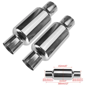 2Pcs 2.5" Megapower Exhaust Resonator Muffler Stainless Steel 6" Long High Flow - Picture 1 of 9