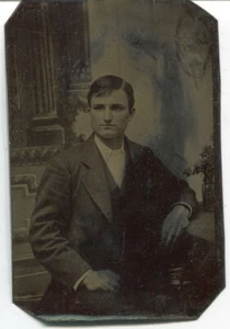 Antique Tintype of Young Man in Suit Sitting at a Desk - Picture 1 of 1