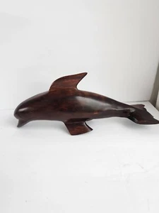 Vintage Massive MCM Ornament Carved Striped Wooden Dolphin Fish Figurine Ebony? - Picture 1 of 10