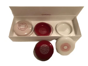 CHANEL Jewelry Jars 3 In Box Fine Ceramic Glass Pink Red flowers Design Rare - Picture 1 of 11