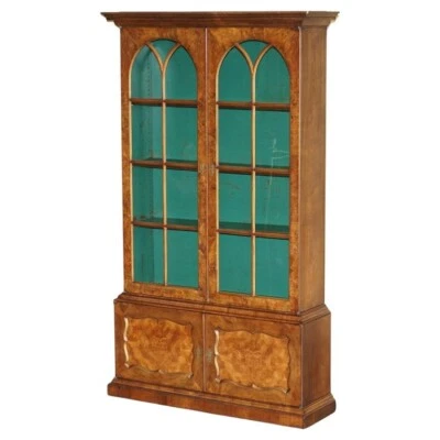 SUBLIME ANTIQUE VICTORIAN BURR WALNUT LIBRARY BOOKCASE WITH GOTHIC GLAZED DOORS - Image 1 of 4