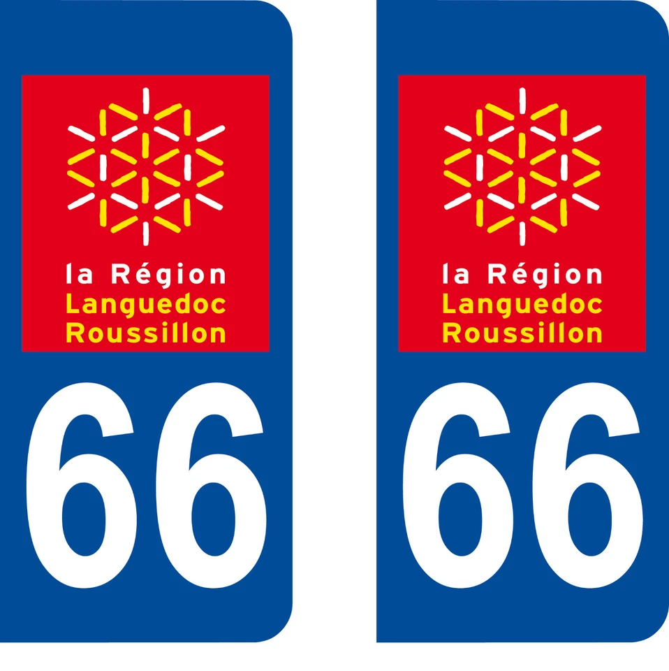 SAFIRMES Département 66 sticker 2 autocollants style immatriculation AUTO PLAQUE