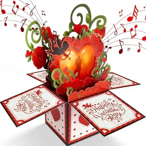 Valentines Day Card, LIGHT & Romantic MUSIC Valentines Gift for Her Him Couple - Picture 1 of 6
