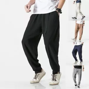 Chinesisch HERREN FREIZEIT LEINEN konisch Hose Locker Harem Hose Kung Fu Joggen - Bild 1 von 12