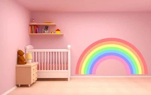 RAINBOW WALL STICKER PASTEL COLOURS plain childrens bedroom nursery decal art - Picture 1 of 2