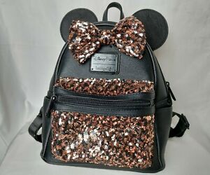 Disney Parks Loungefly Mini Ears And Gold And Black Sequined Bow Pocket Backpack