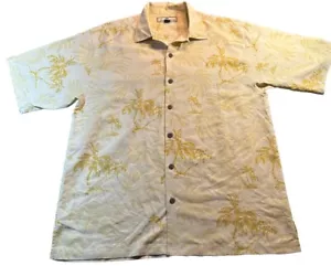 Tommy Bahama Palm Print Button Shirt Mens Sz M Short Sleeve 100% Silk-STAINS - Picture 1 of 12