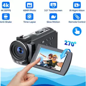 Videokamera 4K 48MP Camcorder 16X Digitalzoom IR Nachtsichtkamera Videorecorder - Bild 1 von 9