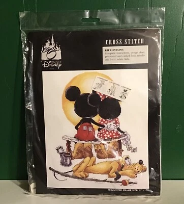 Vtg Art of Disney Puppy Love Cross Stitch Kit 16 x 20" Mickey Minnie Mouse Pluto - Image 1 of 4