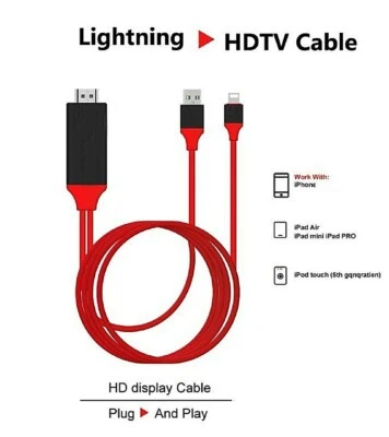 CAVO ADATTATORE VIDEO USB HDMI HDTV TV 2M PER IPAD IPHONE 5 6 6S 7 8 X SMARTPHON - Immagine 1 di 2