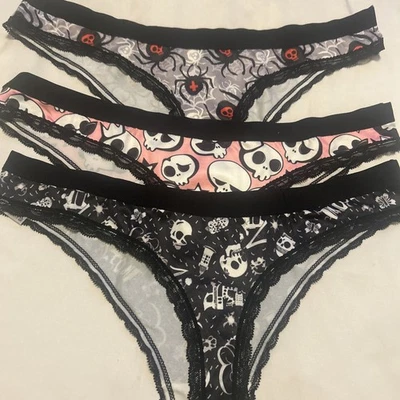 Morvia 3pk lace trim bikini goth Emo panties XL skull & Spider Lingerie - Image 1 of 4