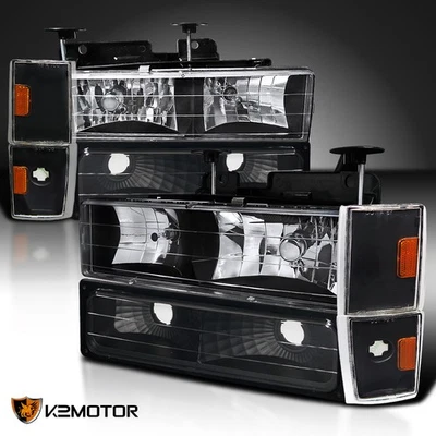 Fits 1988-1993 Chevy C10 C/K GMC Black Headlights+Signal Lamps+Bumper Lamps - Image 1 of 4