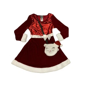 Pink & Violet Girls' Sequin Bodice Velvet Santa Holiday Dress w/ Purse (Cat, 2T) - Picture 1 of 1