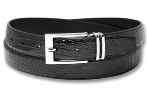 Biagio Croc Embossed BLACK Mens Bonded Leather Belt Silver-Tone Buckle sz 32 - Picture 1 of 2