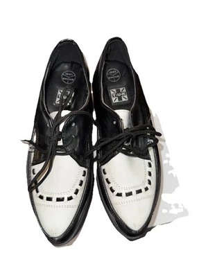 T.U.K Black White Leather Eva 3x Stacked Pointed Creeper 3 Inch Platform Women 6 - Image 1 of 4