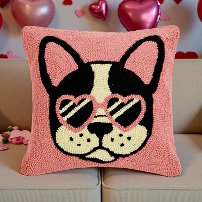 Travesseiro de lã com gancho BOSTON/BULLDOG francês Dia dos Namorados rosa 16” novo na embalagem - Imagem 1 de 4