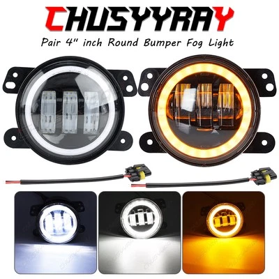 Pair Bumper LED Fog Lights Passing Lamp DRL Angel Eyes For Freightliner Coronado - Image 1 of 4