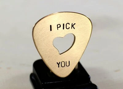 Guitar pick I pick you with signature heart cut out in bronze - Image 1 of 4