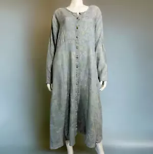 Vintage Jeanne Engelhart FLACHS Kleid groß lang blau Aquarell Leinen Staub Maxi - Bild 1 von 9