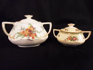 VINTAGE PAIR OF CROWN DUCAL WARE SUGAR BOWLS, ENGLAND FLORAL ROSE PRINT - Picture 1 of 10