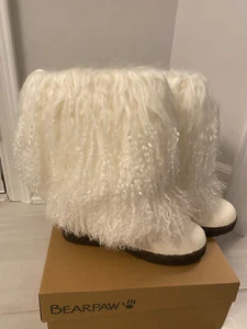 NEW BEARPAW Boetis ll Real White Lamb Fur Wool Lined Boots Womens Size 8 NIB - Picture 1 of 3
