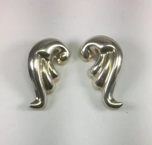 Vintage Sterling Silver Fancy Swirl Clip On Earrings Size 1.70” - Picture 1 of 4