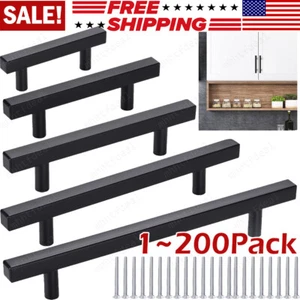 Black Square T Bar Drawer Pulls Knob Stainless Steel Kitchen Cabinet Handles LOT - Picture 1 of 15