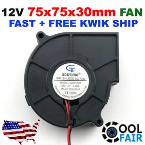 75mm 12V Blower Fan 7530 75 x 30mm Computer Cooling Exhaust Fan 2-pin - Picture 1 of 7